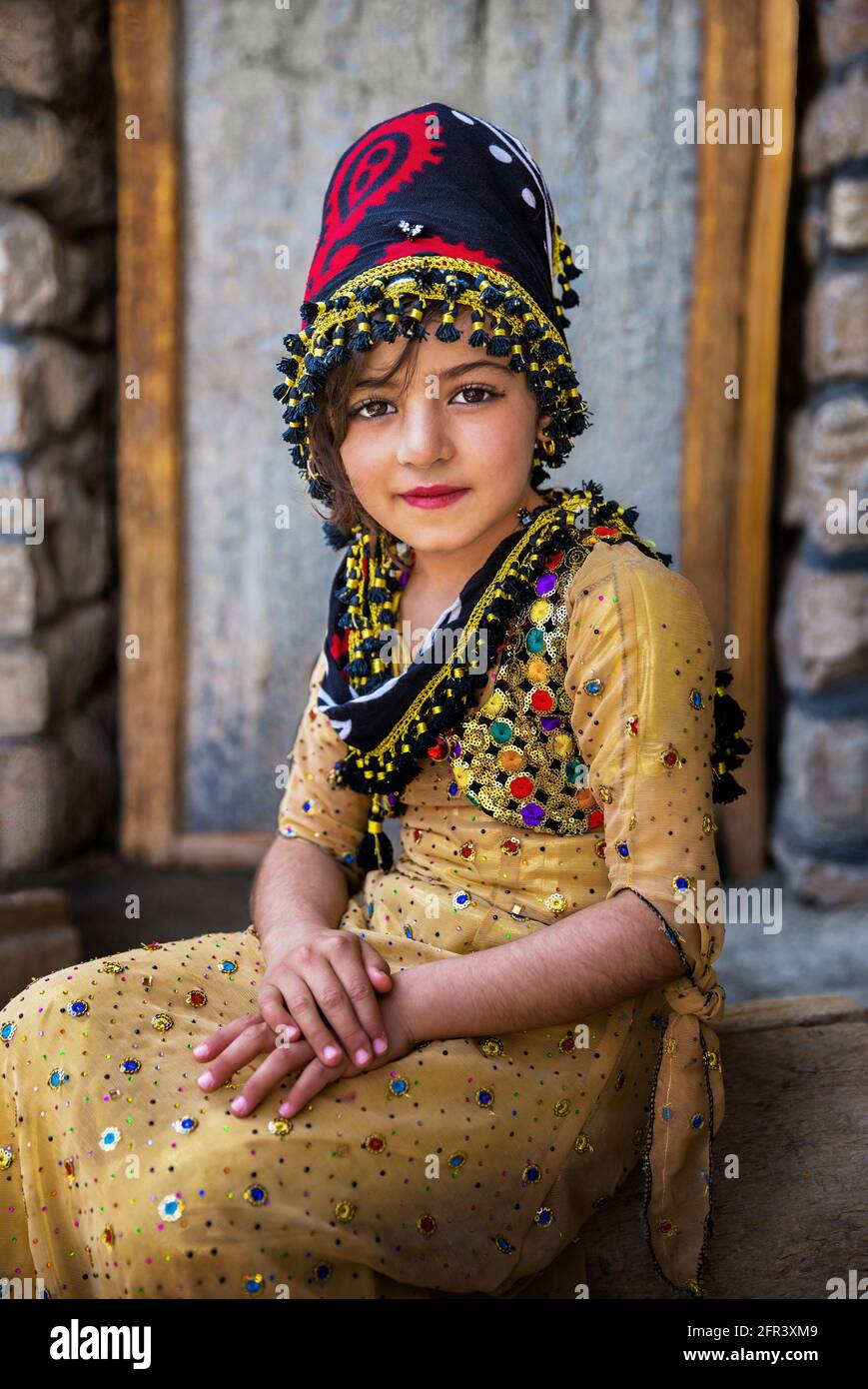 portrait of iranian kurd people in new year ceremony in Palangan village in Kurdistan province of Iran. Stock Photo