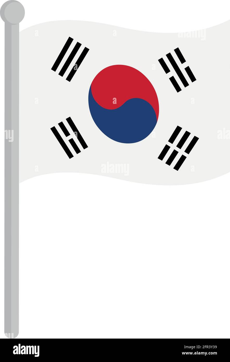 Vector emoticon illustration of the flag of south korea on a pole Stock Vector
