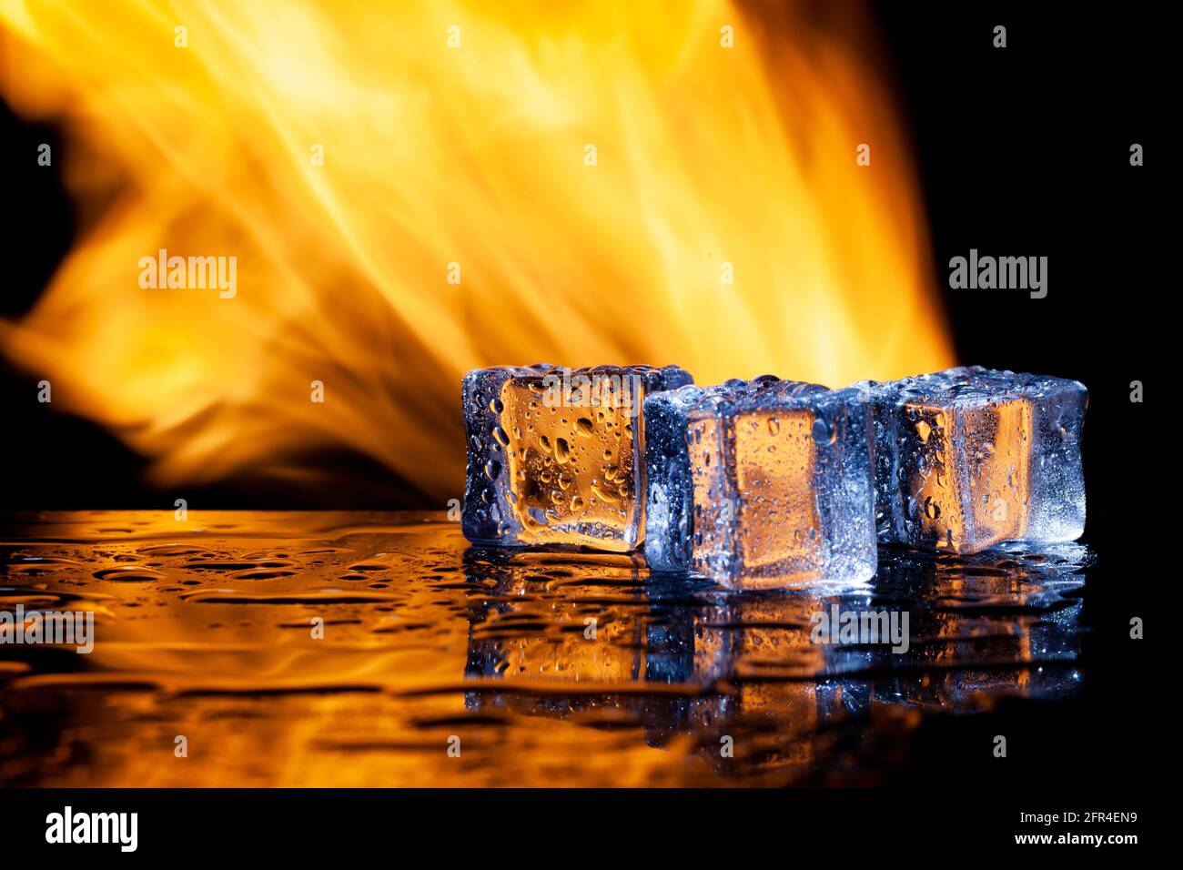 water and fire, ice and flame, black background, place under the text Stock  Photo - Alamy