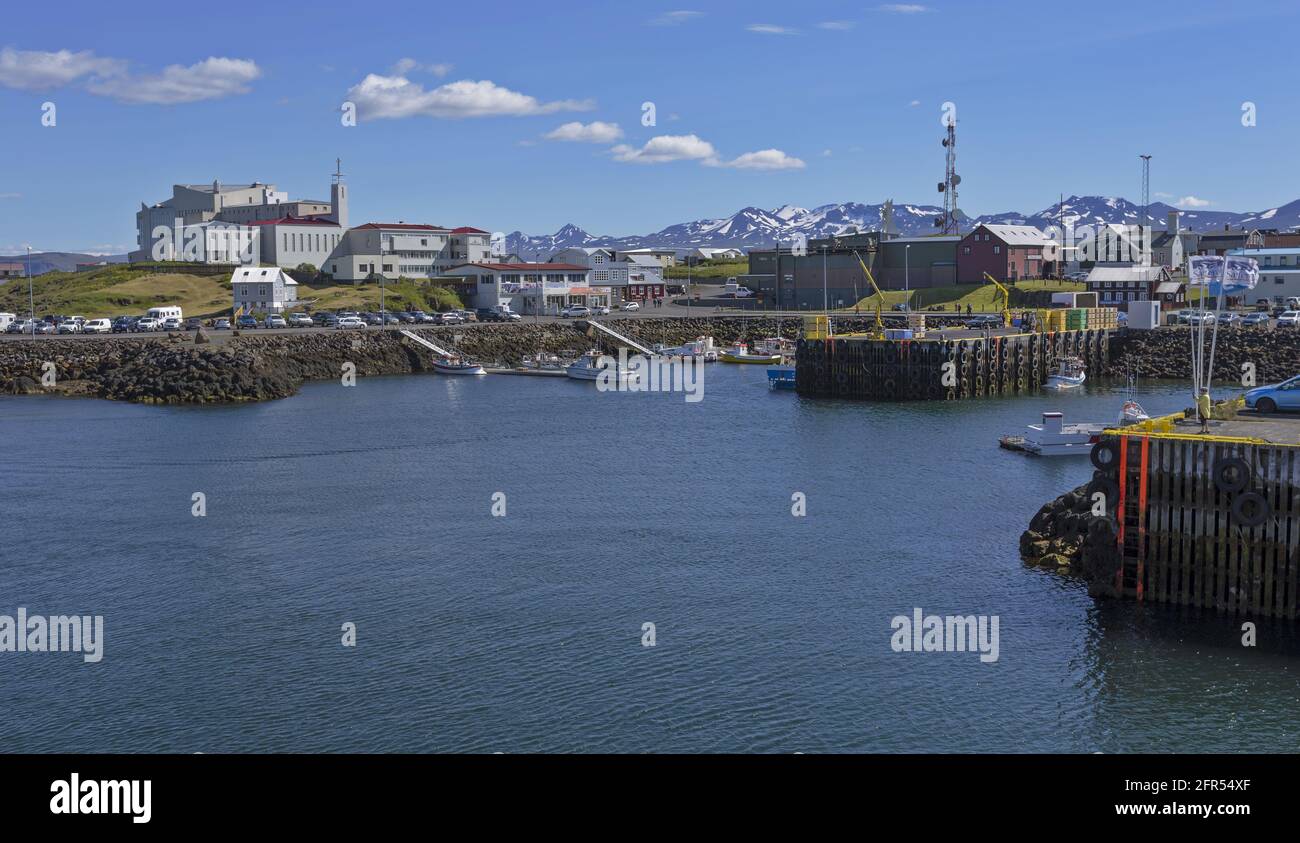 Stykkisholmur/Iceland - July 7, 2016: Sea port of Stykkisholmur in Western Iceland Stock Photo