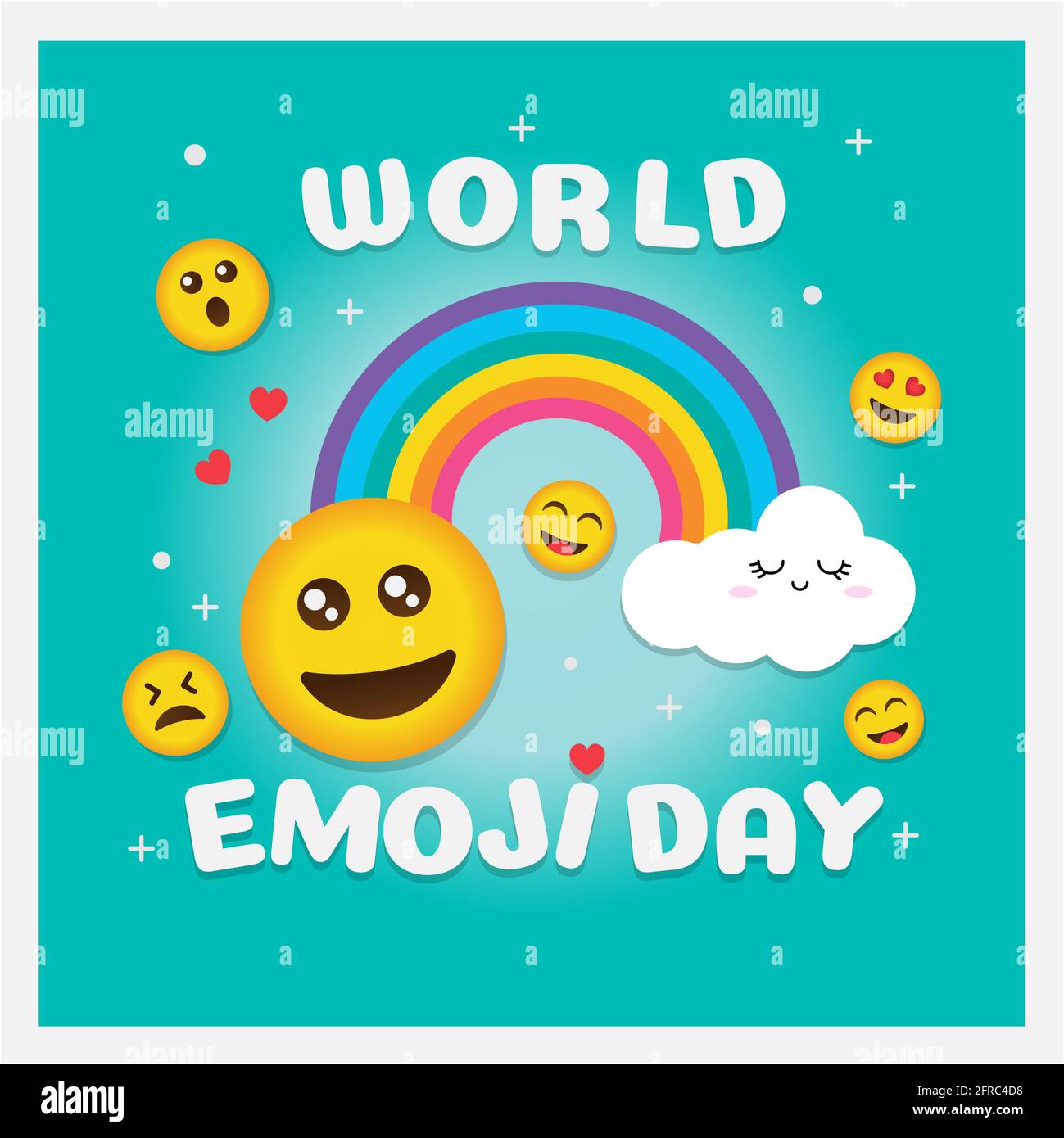 World emoji day greeting card and background template. Hand drawn. Flat design. Vector illustration. Stock Photo