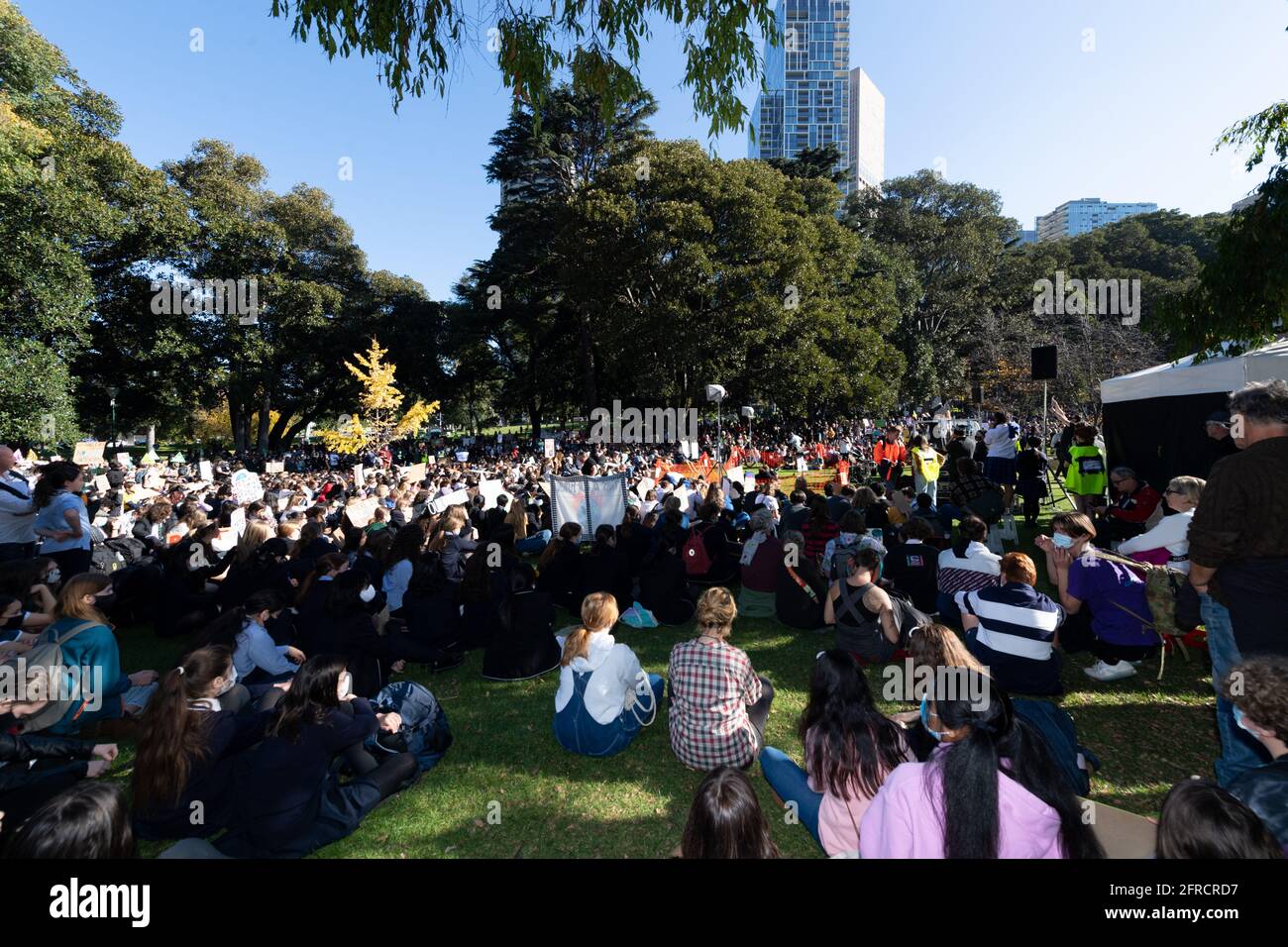 Melbourne, Australia 21 May 2021,the crowd at a rally that brought 1000s of school students and supporters to the streets  of Melbourne for the 'Schools Strike 4 Climate' protests that called on governments around the world to take action on Climate change. Credit: Michael Currie/Alamy Live News Stock Photo