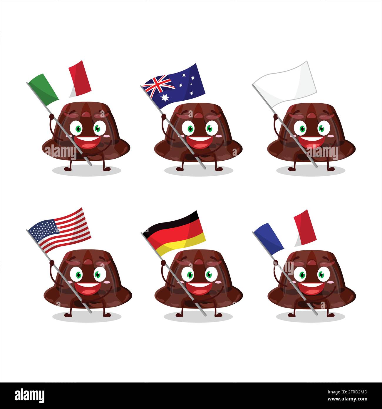Pudding Flags Chocolate pudding cartoon character bring the flags of various ...