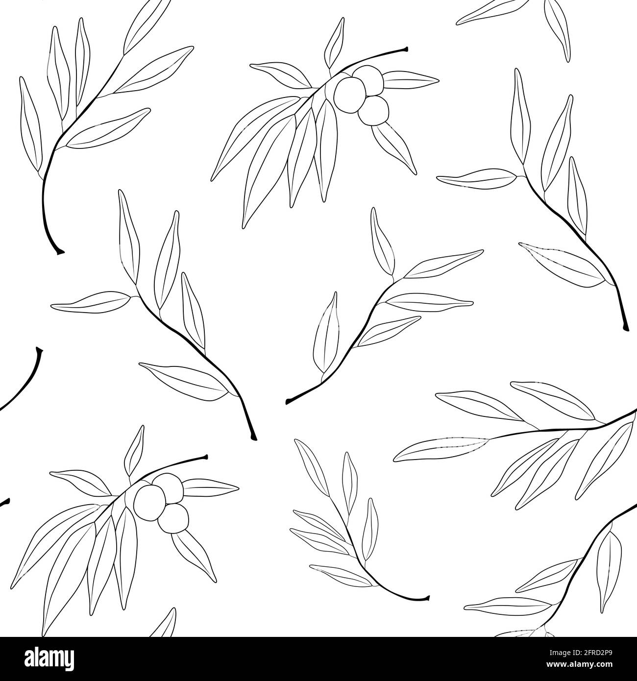 Seamless pattern with olives branches and olives. Simple minimalistic wallpaper pattern with nature element. Seamless pattern with botanical element. Stock Vector