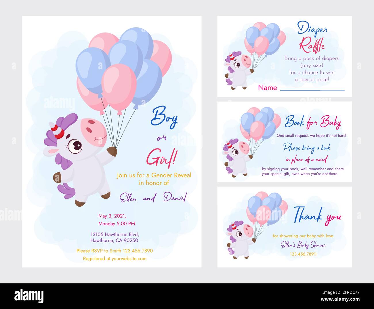 baby shower printable party invitation card template baby boy or girl with diaper raffle book for baby and thank you card invitation set with cute m stock vector image art