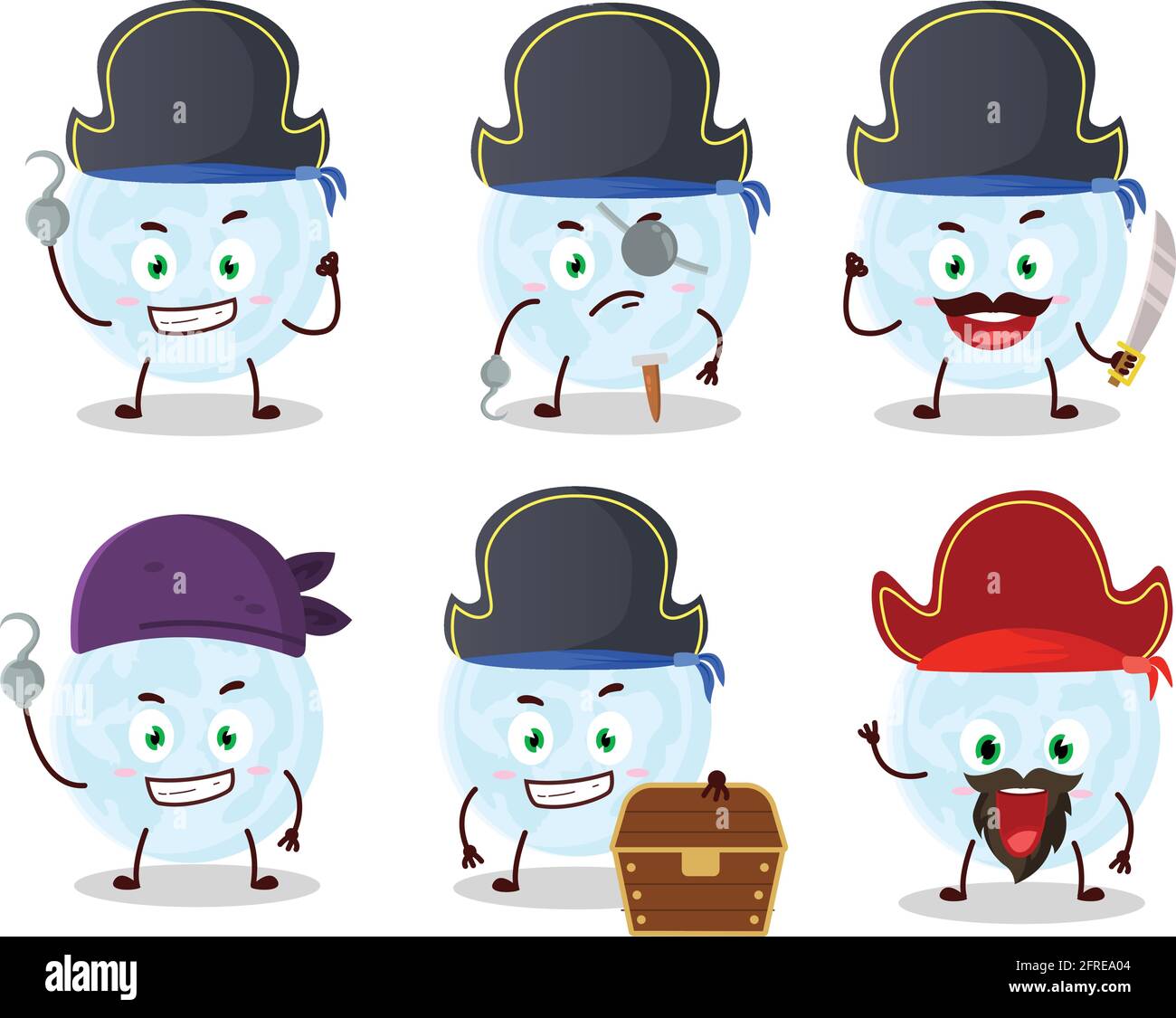 Cartoon character of blue moon with various pirates emoticons.Vector illustration Stock Vector
