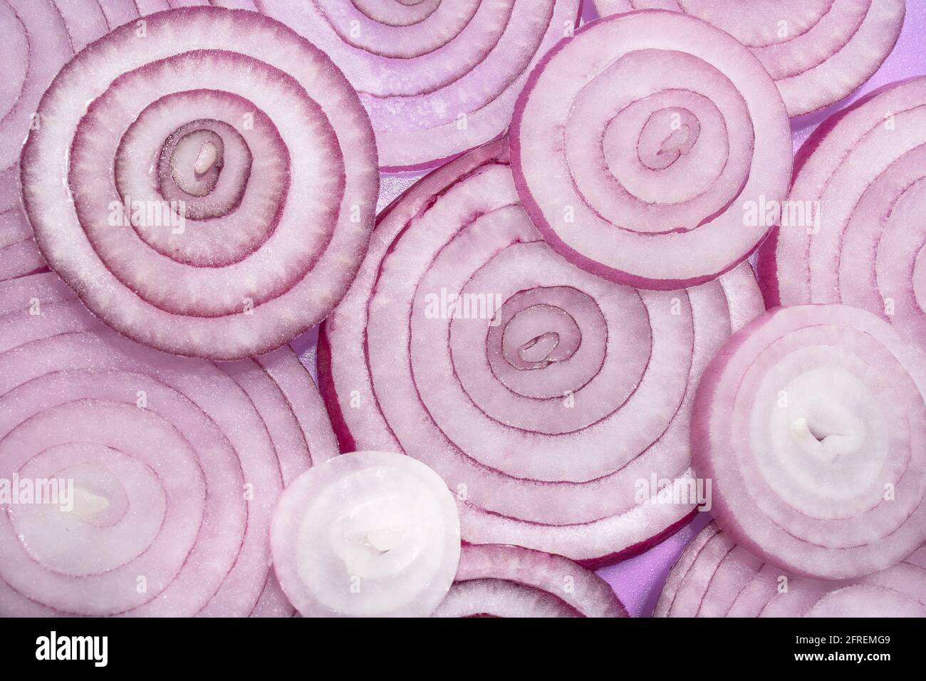 Red onion rings, close up of sliced red onion Stock Photo