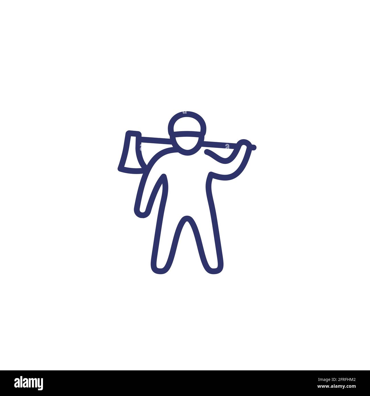lumberjack line icon, man with an axe Stock Vector