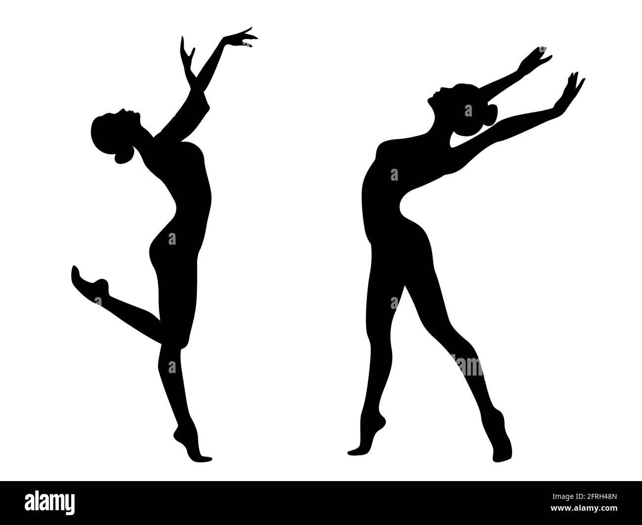 Abstract black stencil silhouettes of slender charming women dancer in move, hand drawing vector illustration Stock Vector