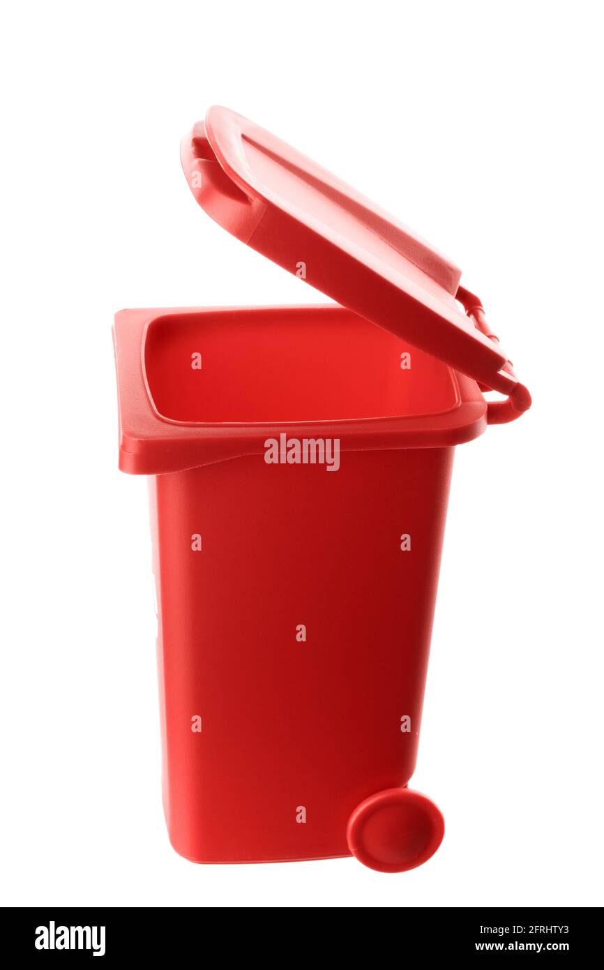 Plastic red trash can isolated on white background Stock Photo Alamy