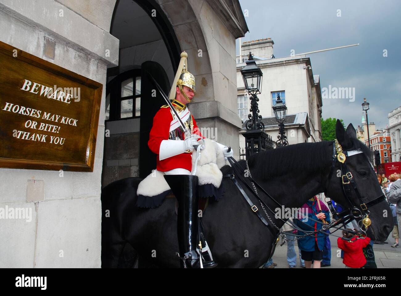 Life Guard on horse, Horse Guards Parade, Whitehall, London, United Kingdom Stock Photo