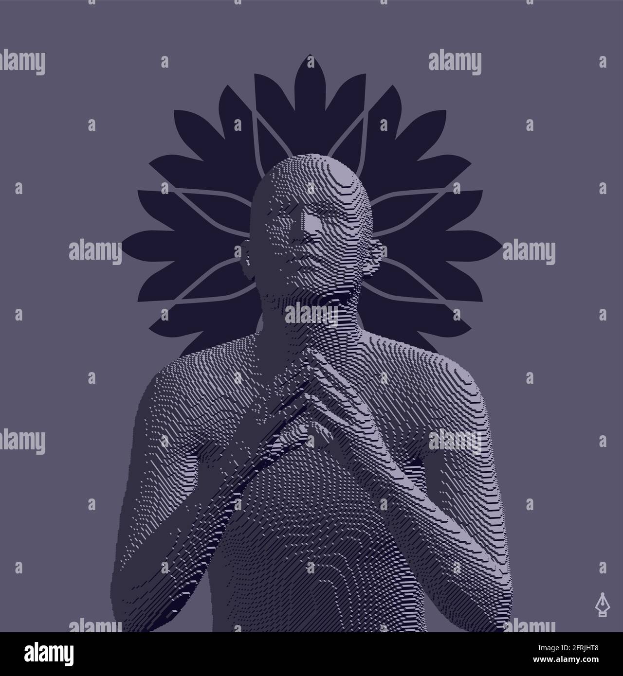 Wise man or guru. Sacral energy flows through prayer body on his way to  enlightment. Voxel art. 3D vector illustration Stock Vector Image & Art -  Alamy