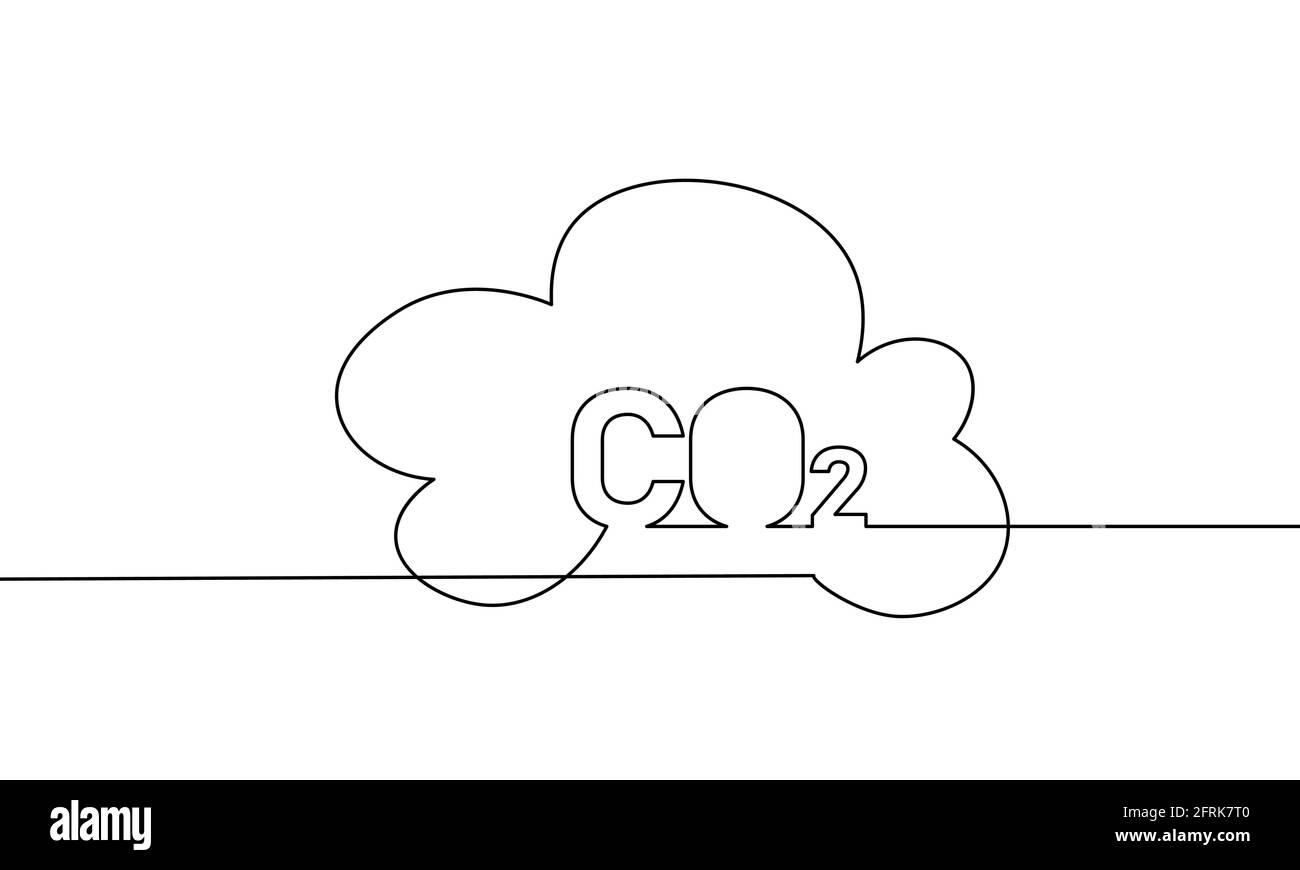 Carbon dioxide CO2 continuous line art. Ecology problem eco concept. Science biofuel chemistry biotechnology greenhouse effect. Single one line Stock Vector