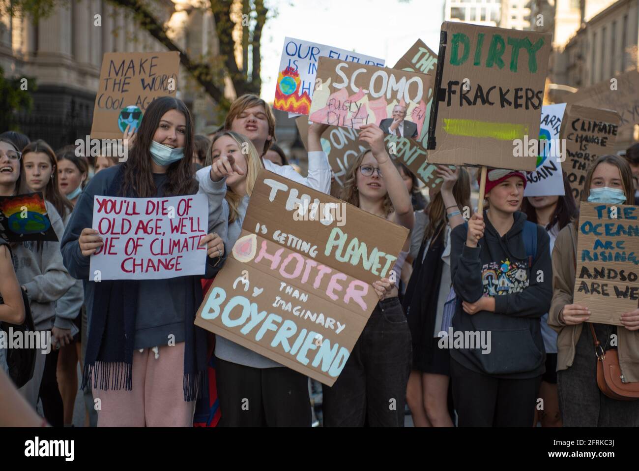 Melbourne, Australia. 21st May 2021. Students march through Melbourne to protest against Australian politicians’ inaction on climate change. Credit: Jay Kogler/Alamy Live News Stock Photo