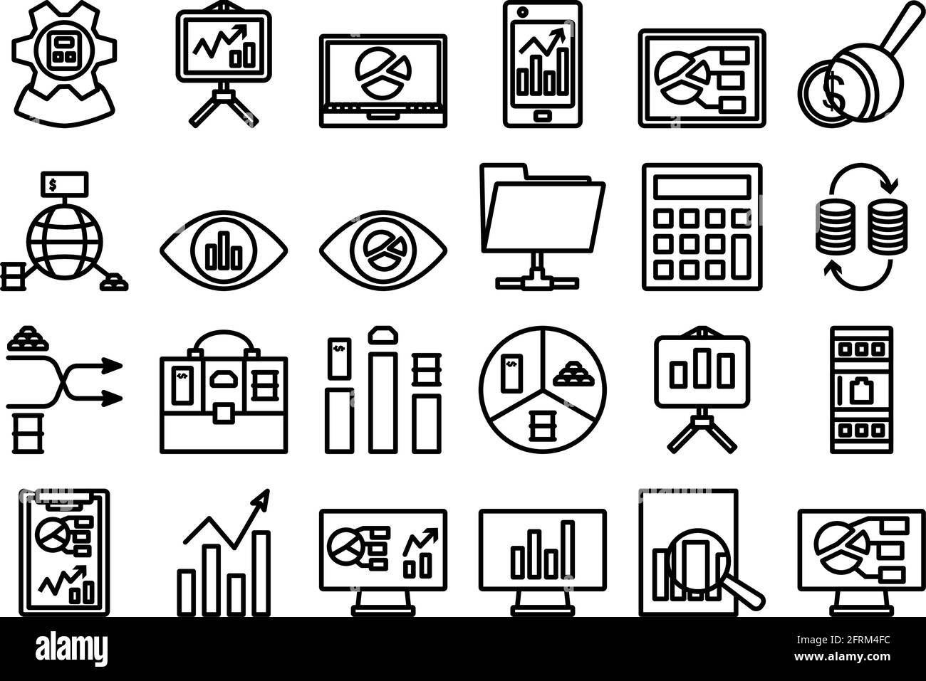Analytics Icon Set. Editable Bold Outline Design. Vector Illustration ...