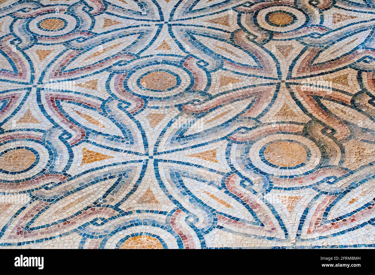 Geometric mosaic floor design in the Nile House at Zippori National Park The city of Zippori (Sepphoris) A Roman Byzantine period city with an abundan Stock Photo