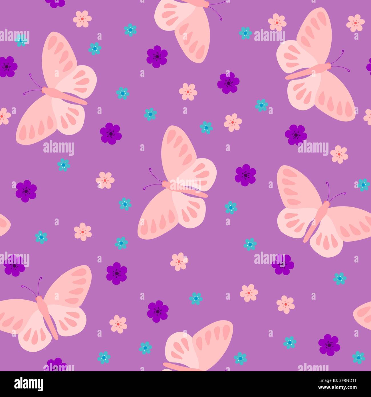 Pink butterflies on a purple background. Seamless pattern background