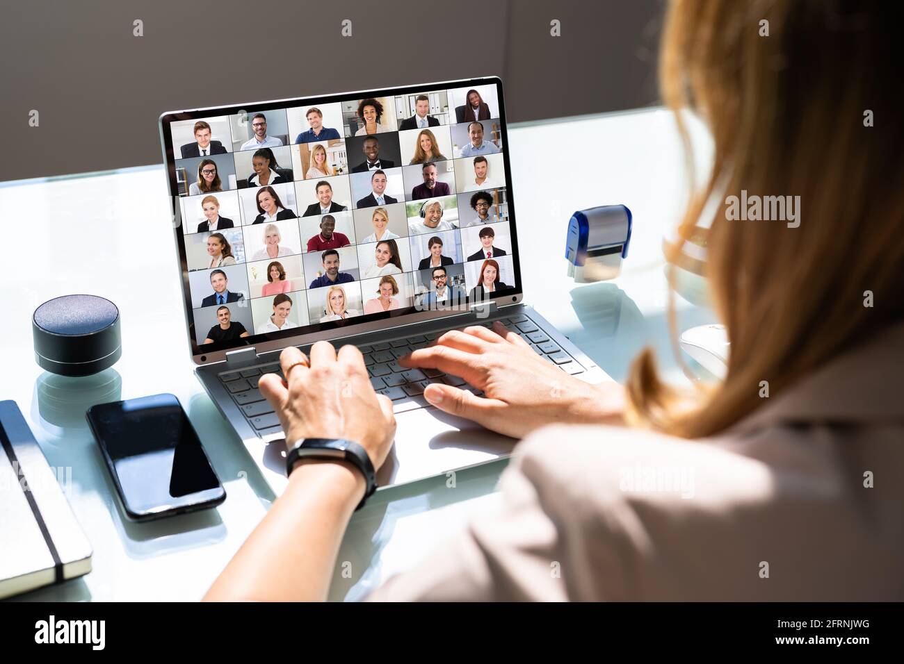Online Video Conference Webinar Call Or Videoconference Meeting Stock Photo