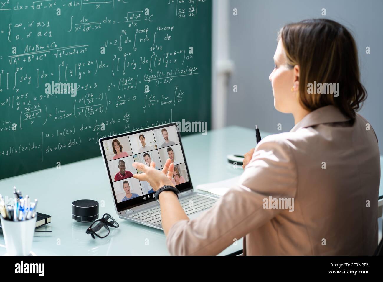 Teacher Online Meeting With Children. Teaching Class Stock Photo