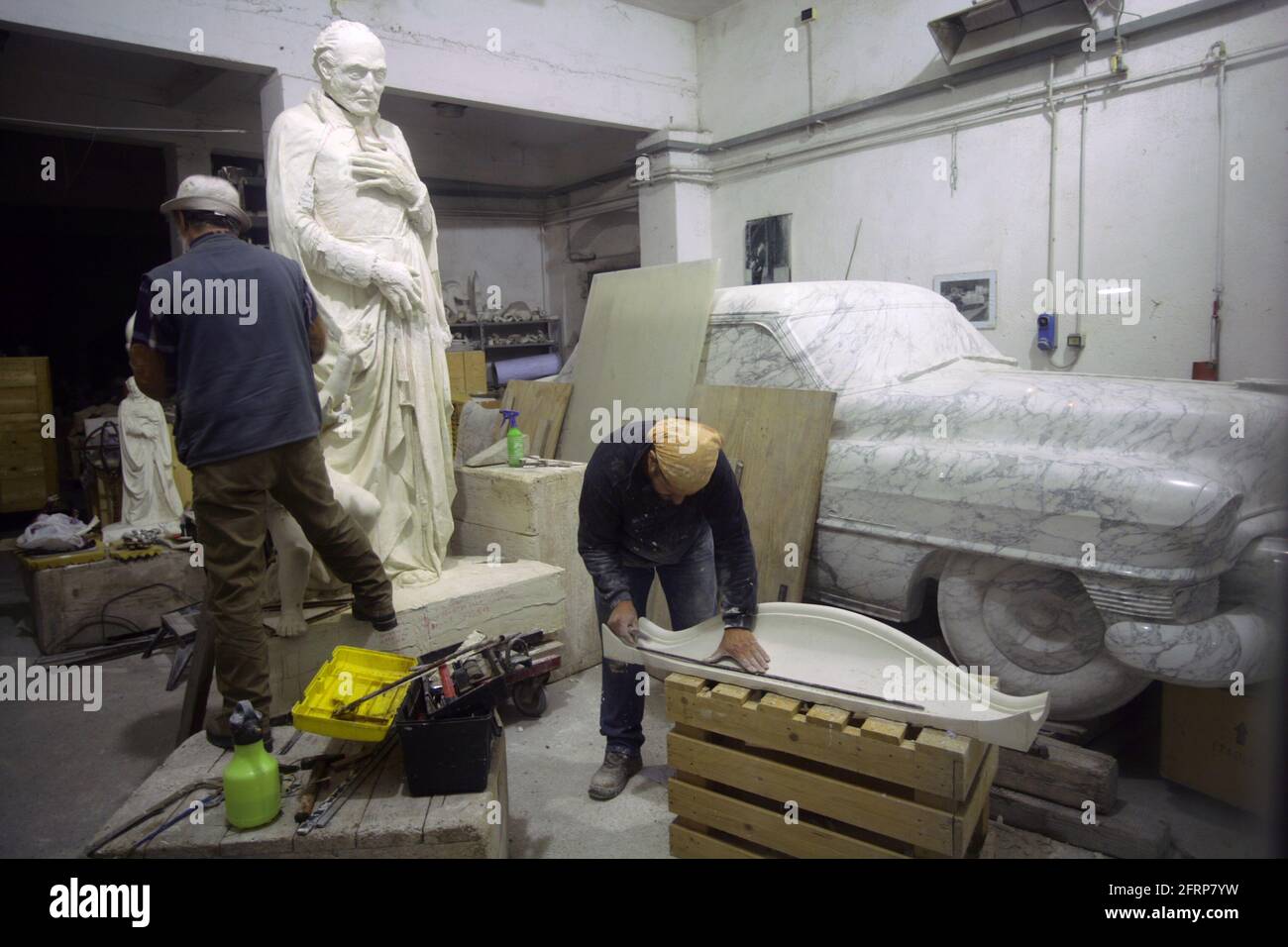 Cadillac, sculpture, marble, Carrara, Province of Massa-Carrara, Tuscany, Italy Stock Photo