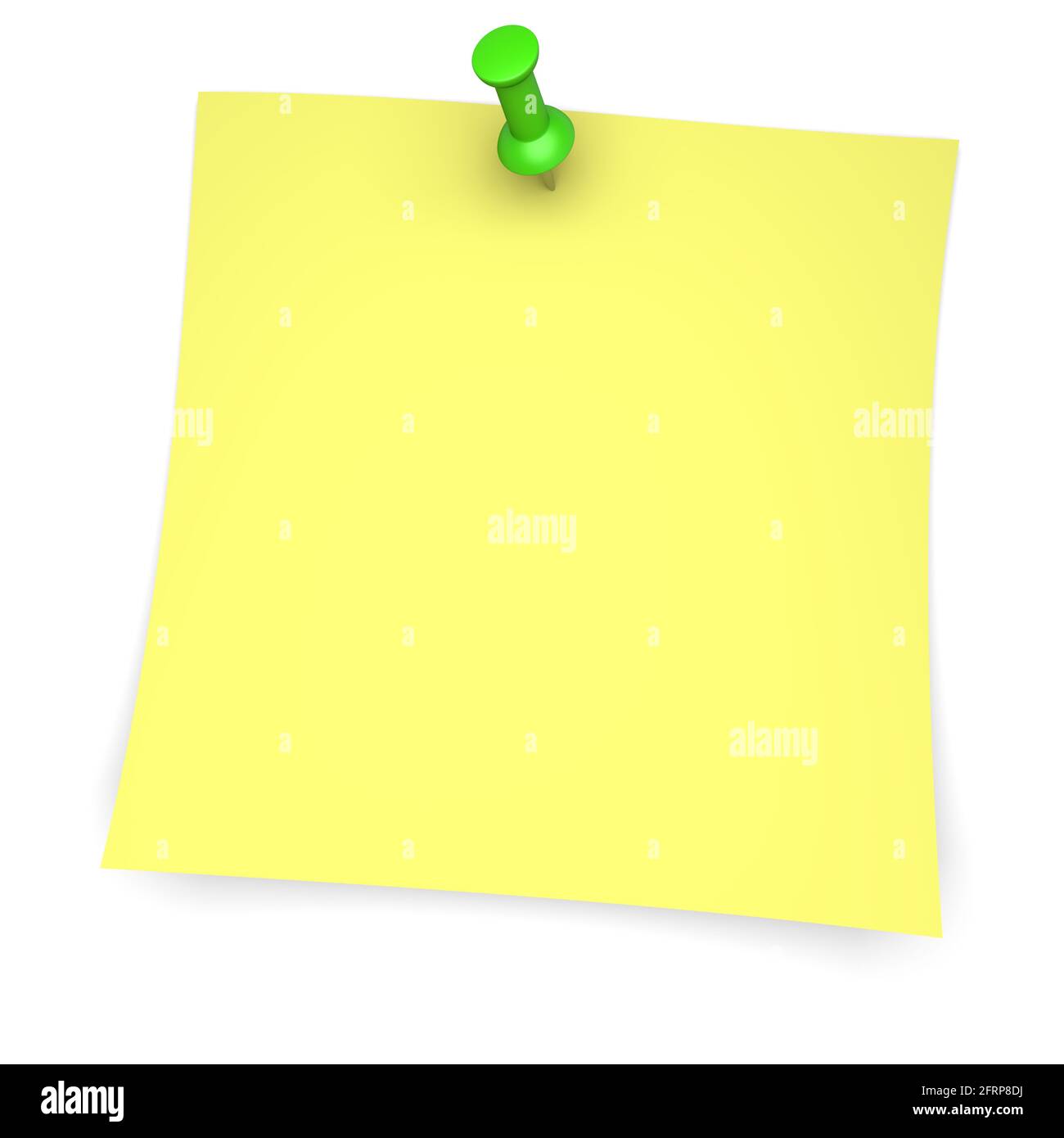 Yellow paper note with green pushpin. 3d image Stock Photo