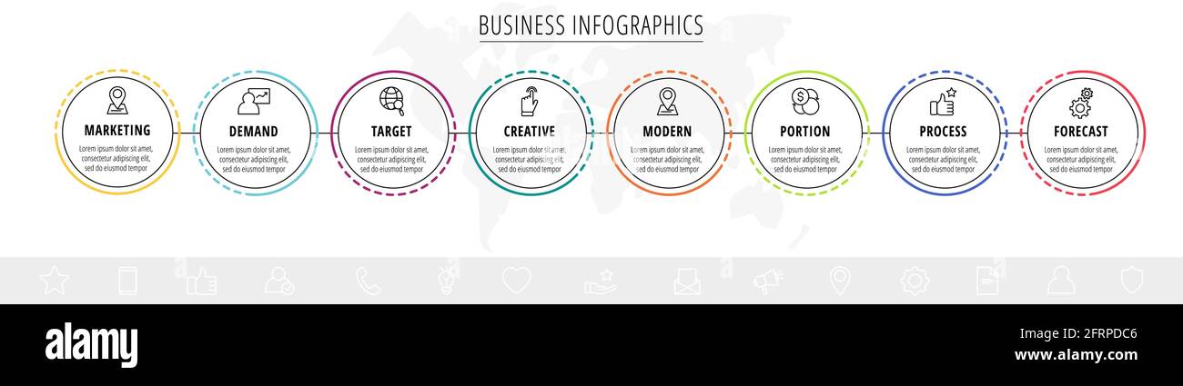 Vector infographics eight circles with arrows. Line business concept of ...