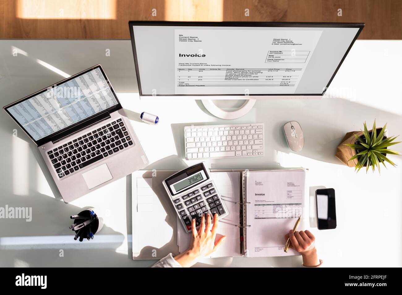 E Invoice Tax Software On Female Accountant Computer Stock Photo Alamy