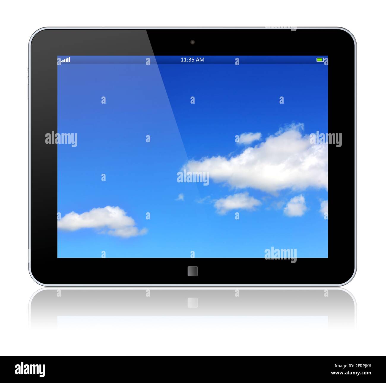 xITablet PC computer with blue sky background on the touchscreen. 3d image Stock Photo