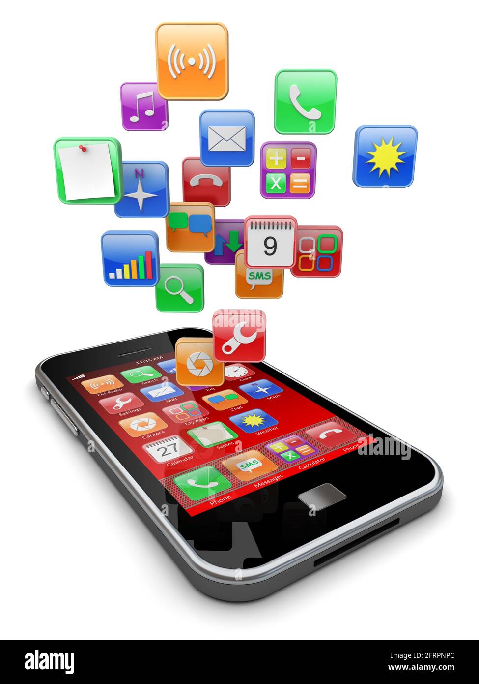 Mobile smart phone with red touch screen and software apps icons . 3d image  Stock Photo - Alamy