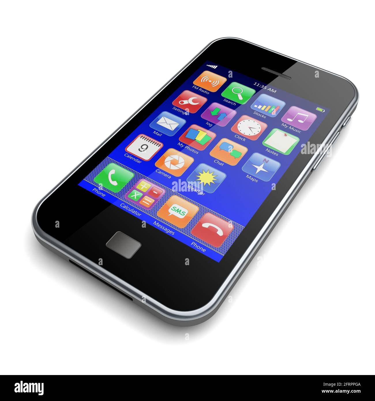 Mobile smartphone with blue screen and colorful apps. 3d image Stock ...