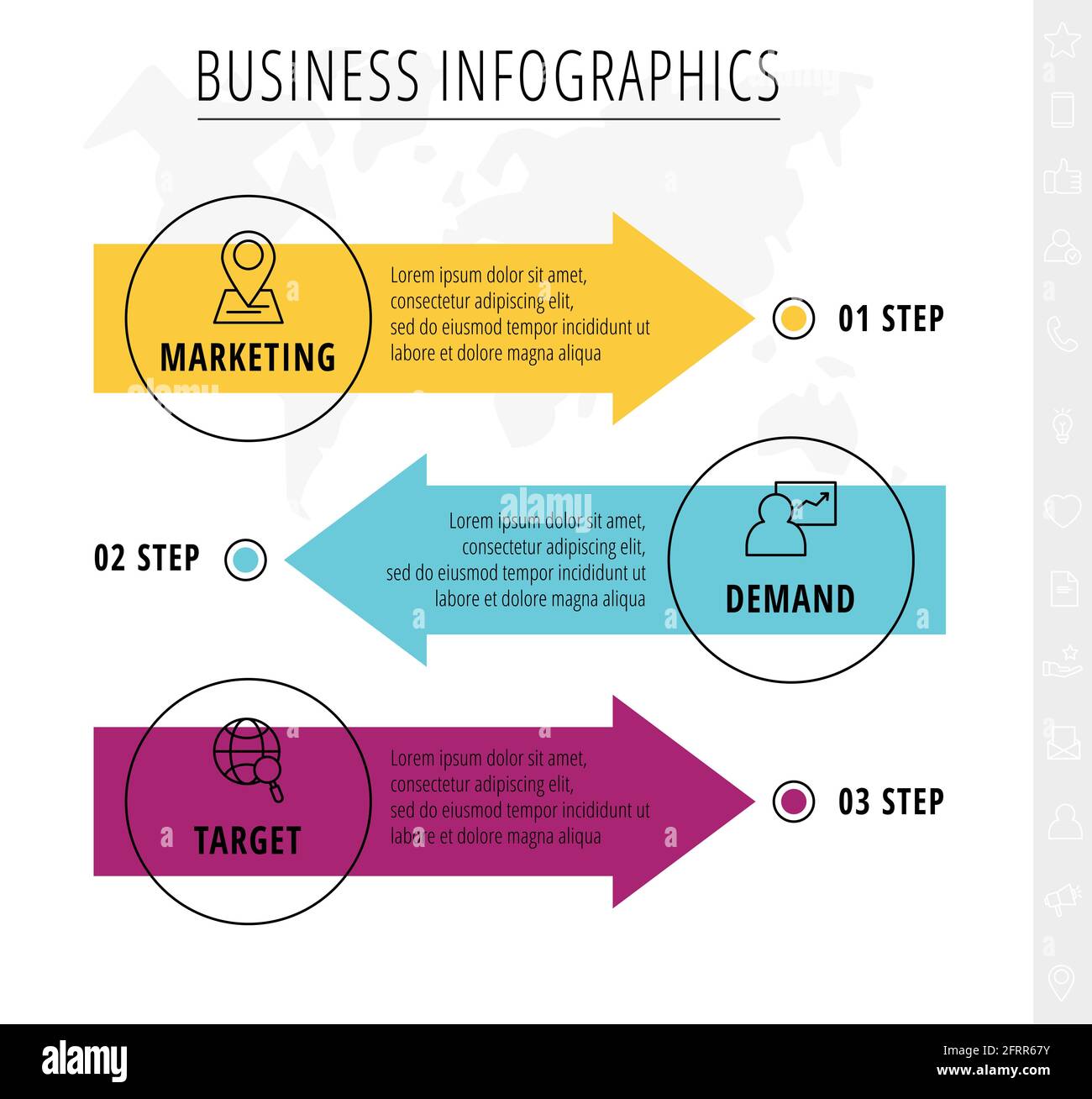 Vector line infographics template for 3 colorful arrows and circles ...