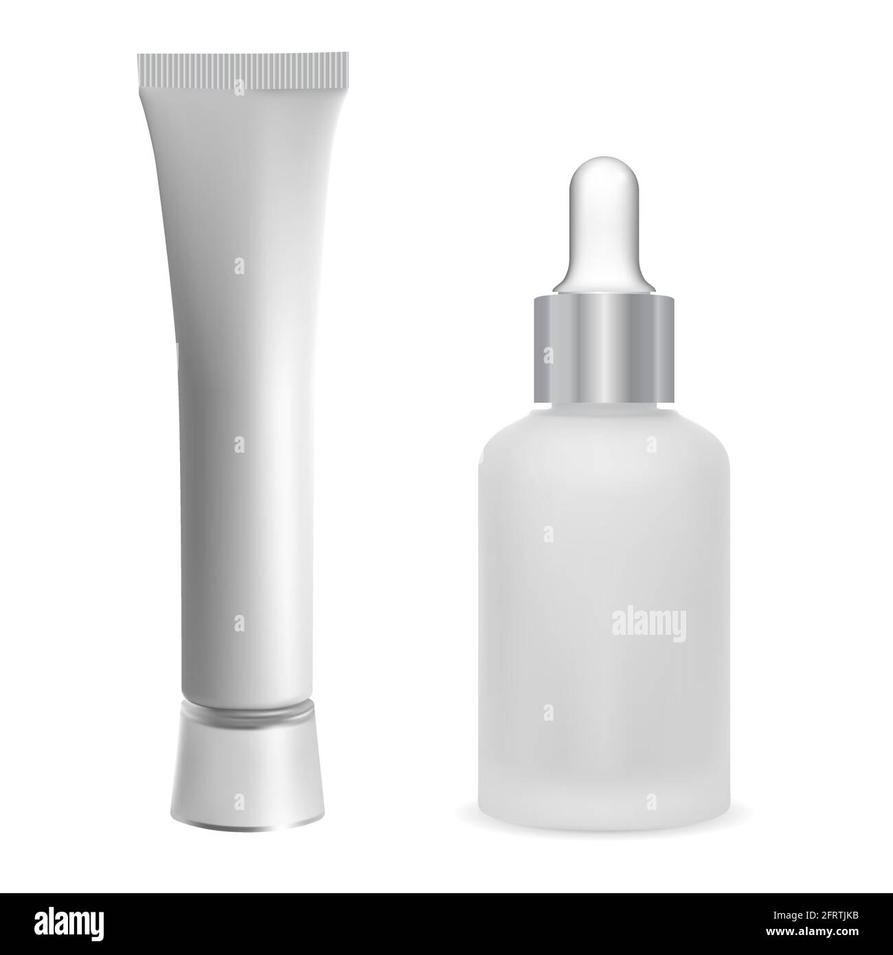 Cosmetic serum bottle with dropper. Ointment tube silver container 3d