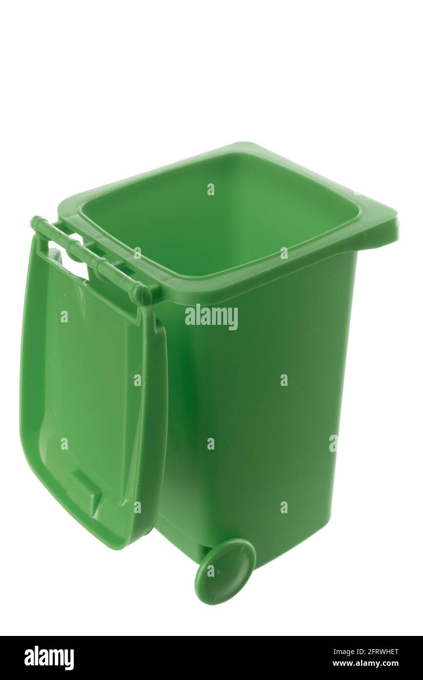 Plastic green trash can isolated on white background Stock Photo Alamy