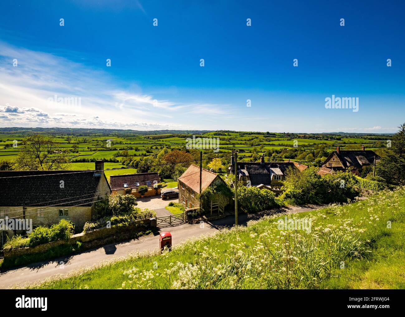 View of Somerset countryside over Cucklington village Stock Photo Alamy