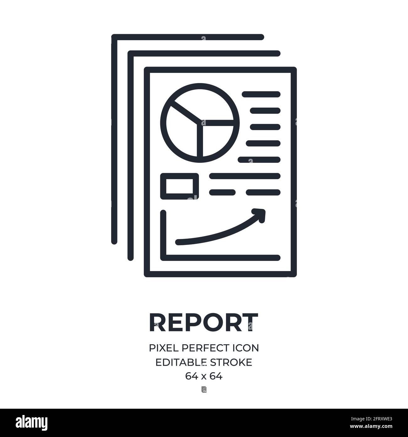 Analytics, statistics or financial report concept editable stroke outline icon isolated on white background flat vector illustration. Pixel perfect. 6 Stock Vector