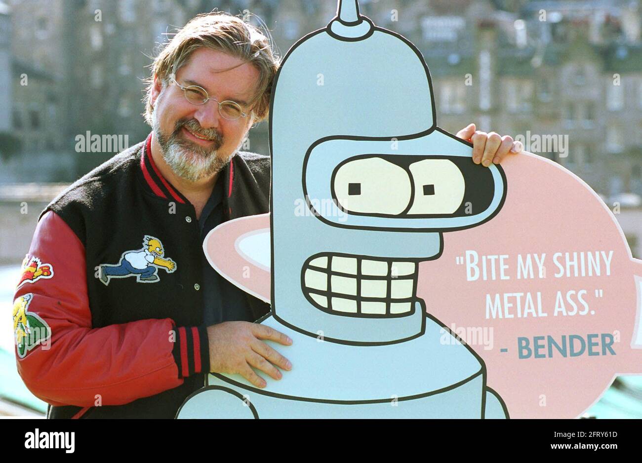 Matt Groening, creator of The Simpsons with Bender from his new series Futurama, in Edinburgh this morning. ( Saturday 26/8/99) Stock Photo