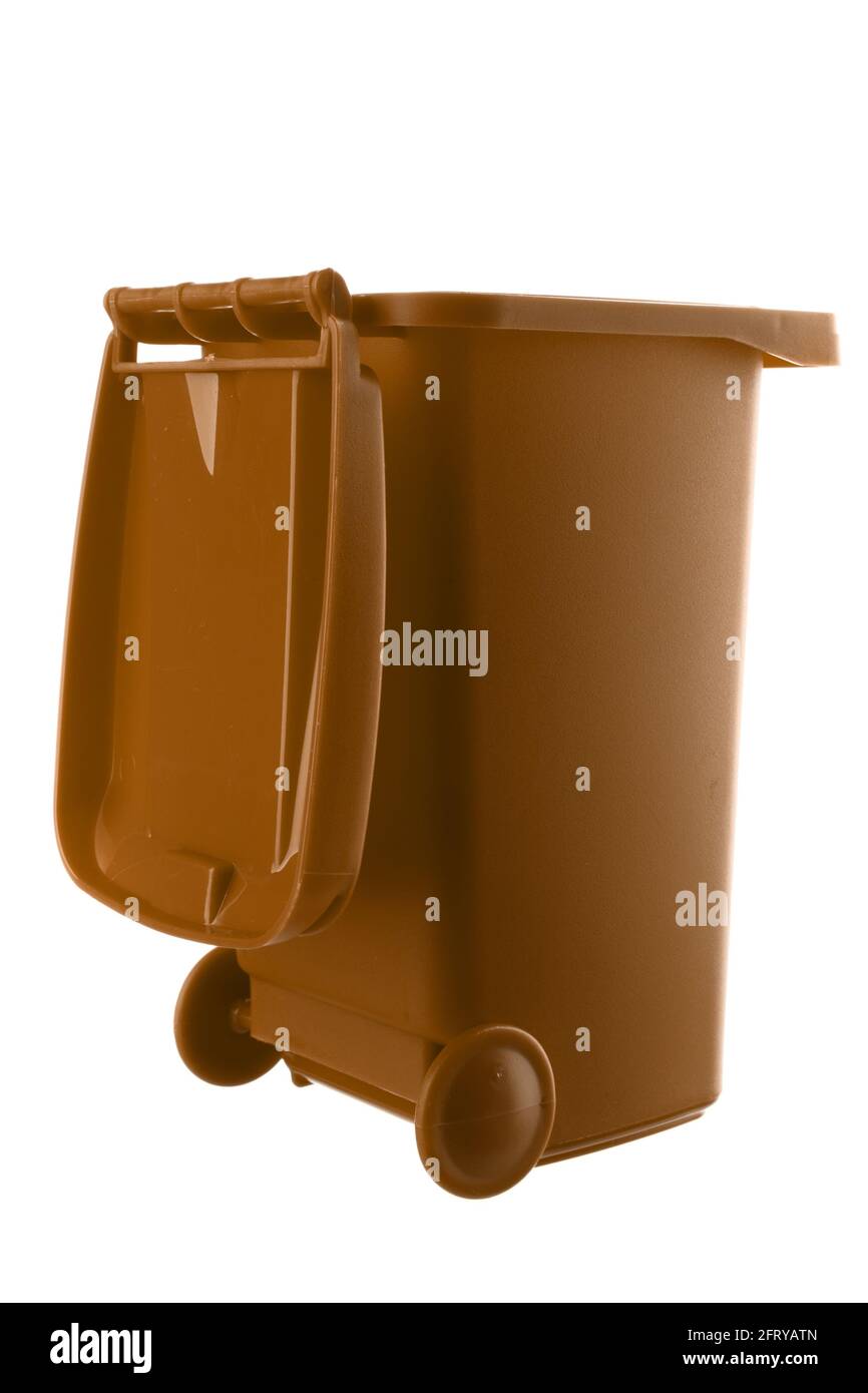 Plastic brown trash can isolated on white background Stock Photo Alamy