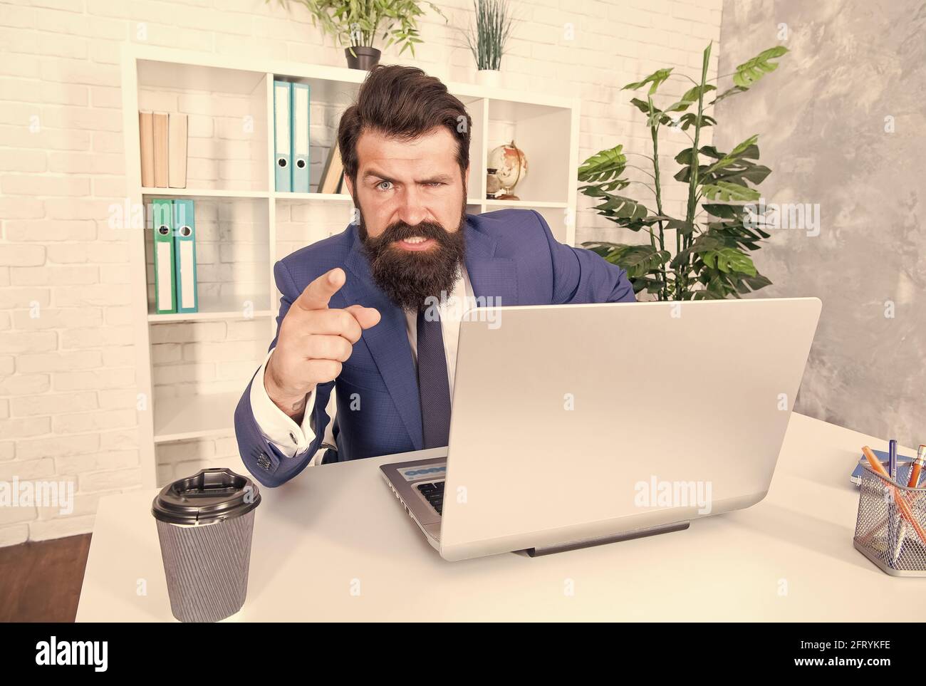 Whats your problem. Angry boss point finger straight in office. Problem ...