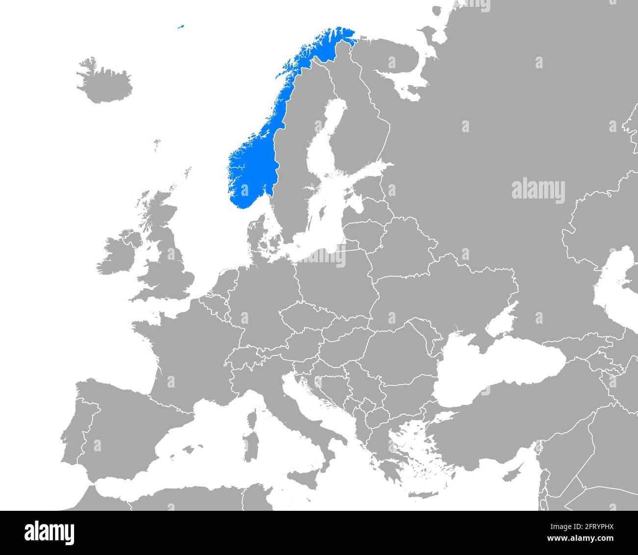 Norway On Map Of Europe Map Of Norway In Europe Stock Photo - Alamy