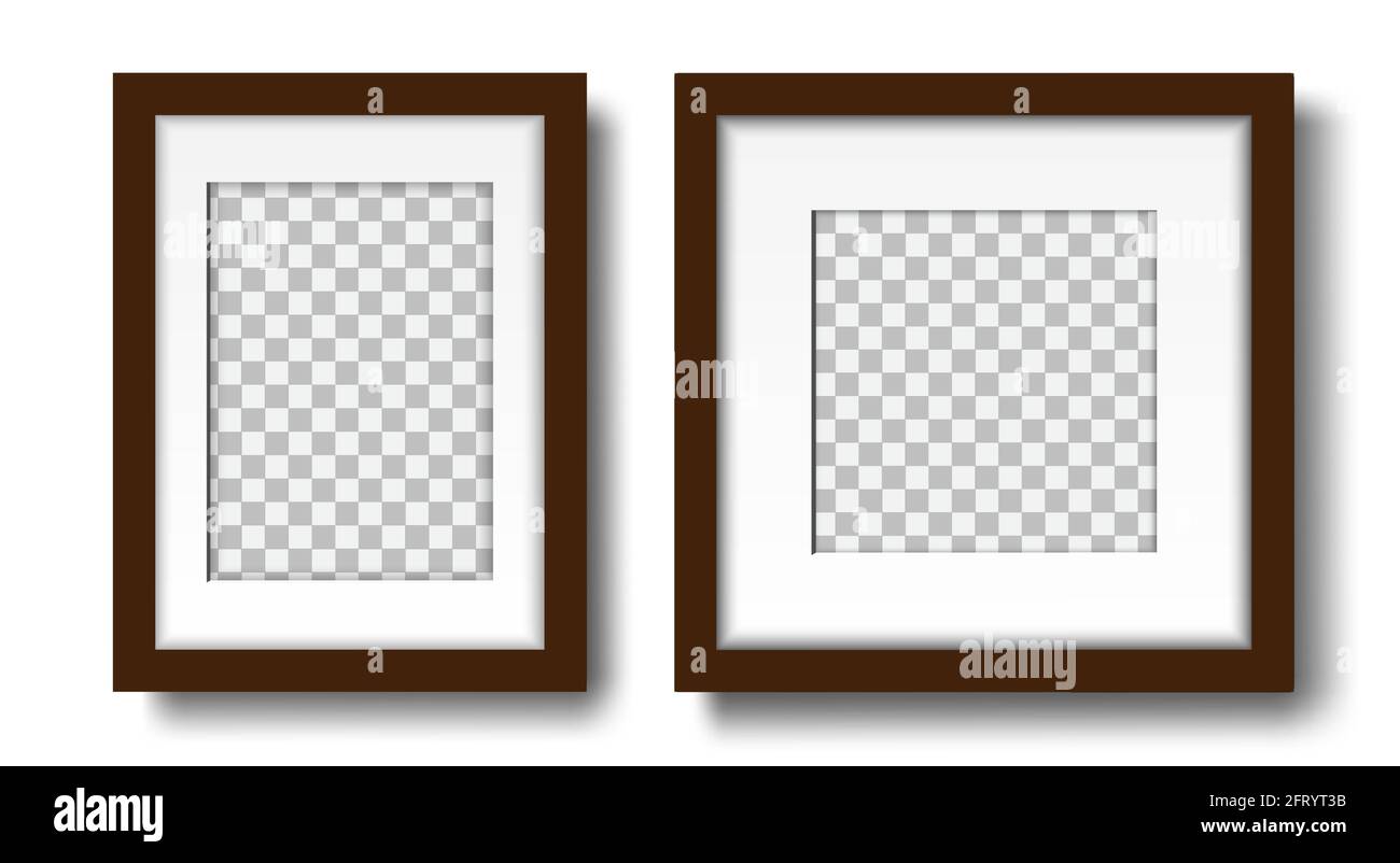 Two blank photo frames. Set of empty frames with mat, for interior design. Mock up isolated on white background. Vector. Stock Vector