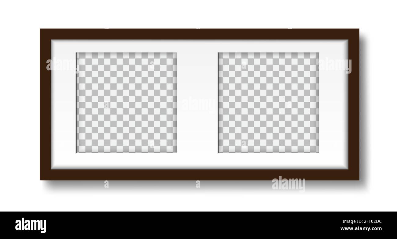 Picture on the wall. Layout of a mat frame for two photos, for interior design. Mock up isolated on white background. Vector. Stock Vector