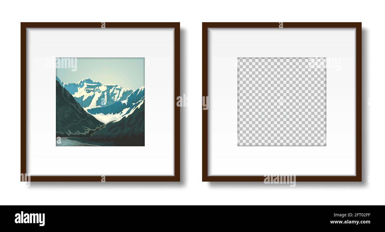 Picture on the wall. Set of empty frames with passepartout for interior design. Mockup Isolated on a white background. Vector. Stock Vector