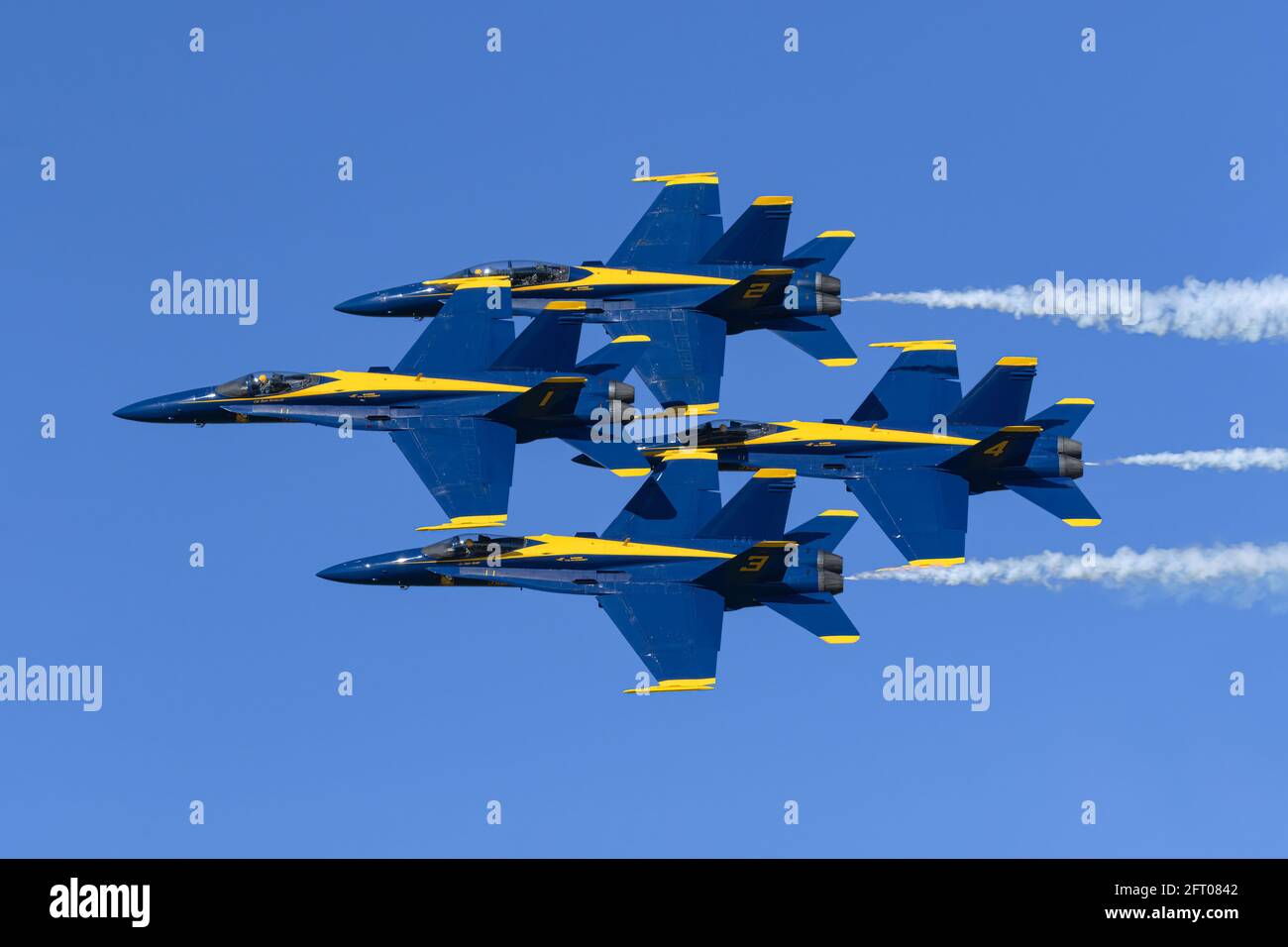 Blue Angels US Navy formation aerobatic team/ Boeing F/A 18 Hornet Stock Photo