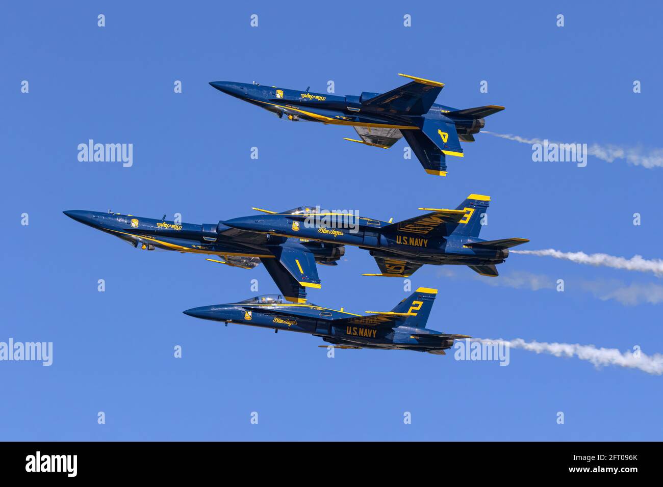 Blue Angels US Navy formation aerobatic team/ Boeing F/A 18 Hornet Stock Photo