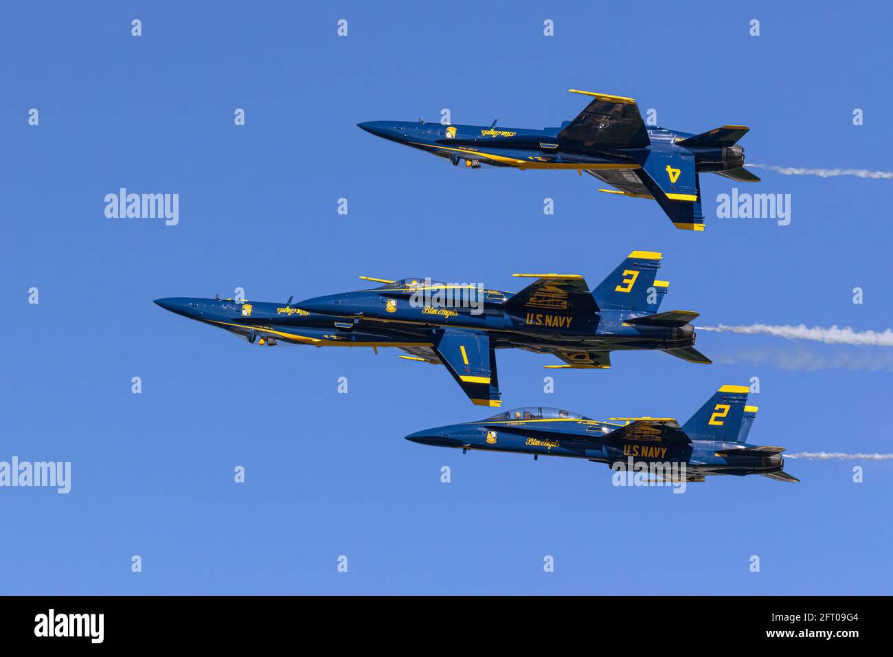 Blue Angels US Navy formation aerobatic team/ Boeing F/A 18 Hornet Stock Photo