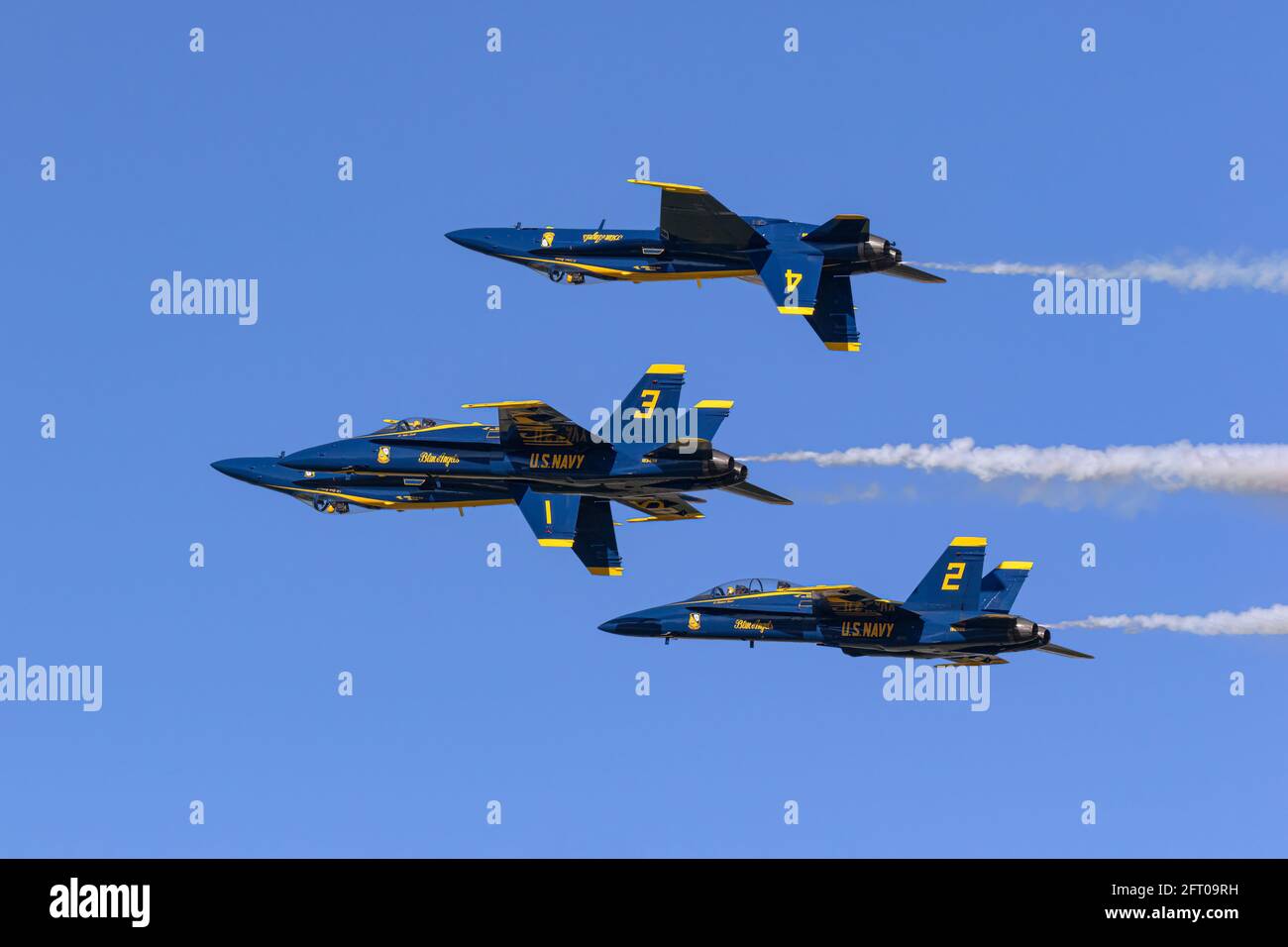 Blue Angels US Navy formation aerobatic team/ Boeing F/A 18 Hornet Stock Photo