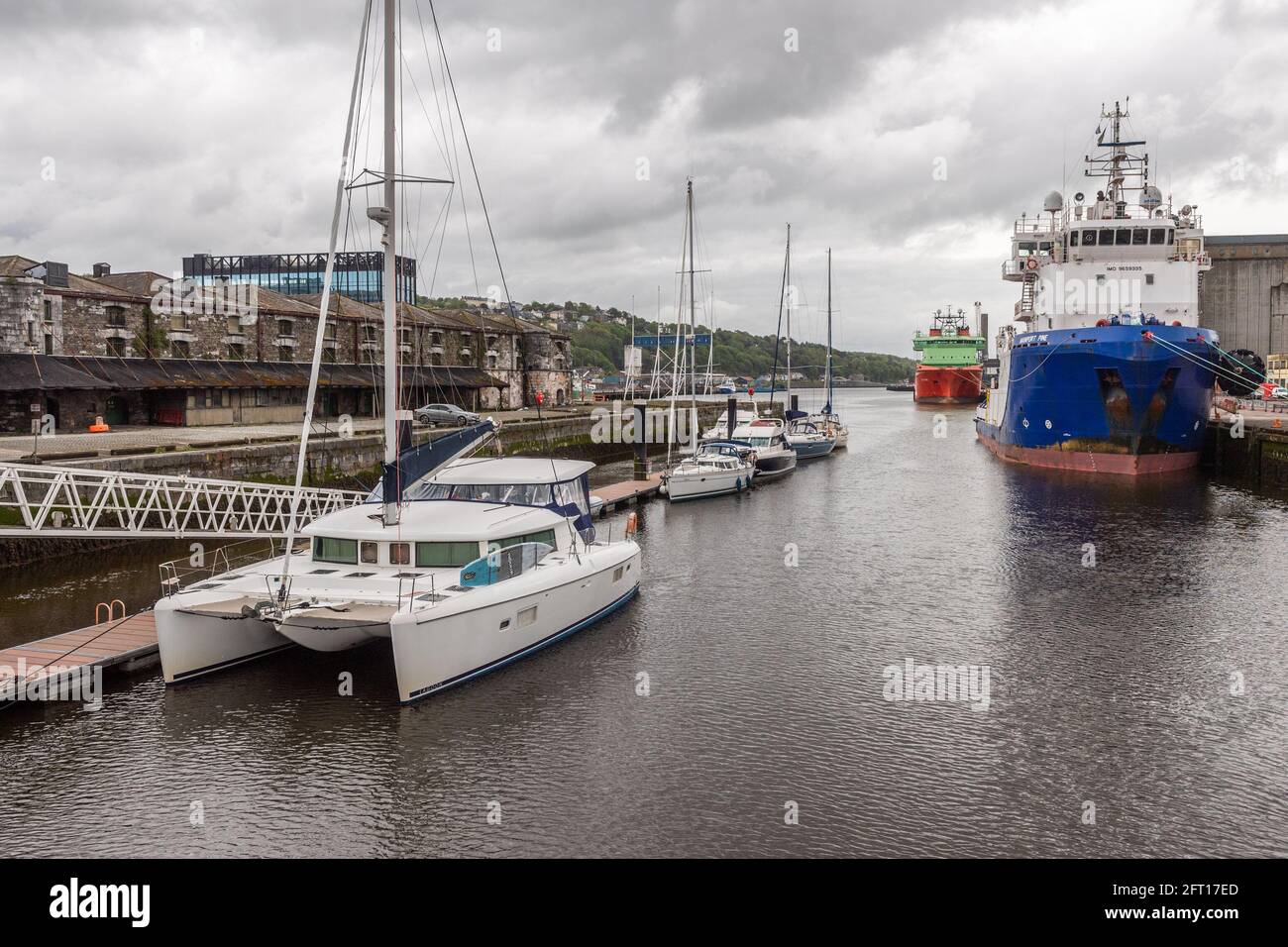 Cork, Ireland. 21st May, 2021. The Port of Cork was busy this morning with pleasure yachts and motor boats moored in the marina, as well as fishing boats and merchant vessels. Credit: AG News/Alamy Live News Stock Photo