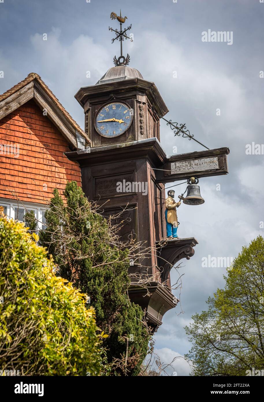 The Abinger Hammer Clock on the A25 in Surrey, UK Stock Photo