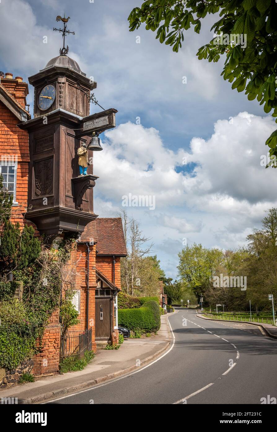 The Abinger Hammer Clock on the A25 in Surrey, UK Stock Photo