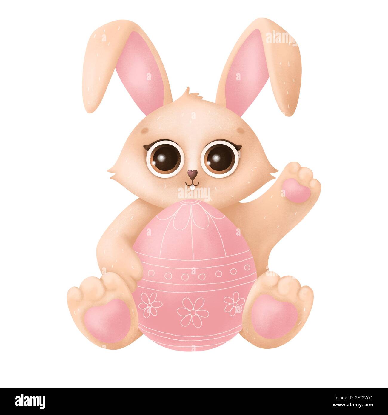 Cute Easter bunny sitting with an Easter egg. Rabbit on a white ...